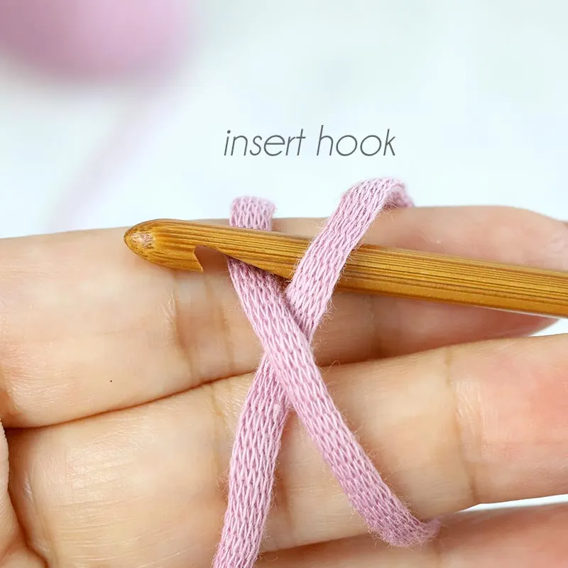 Insert the crochet hook through the loop from right to left.