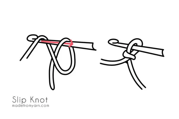Here is the drawing to illustrate the easiest way to make a slip knot with a crochet hook.