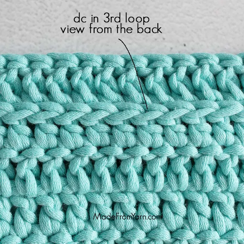 making a row of dc in 3rd loop will create a wider ridge at the back of the crochet piece.