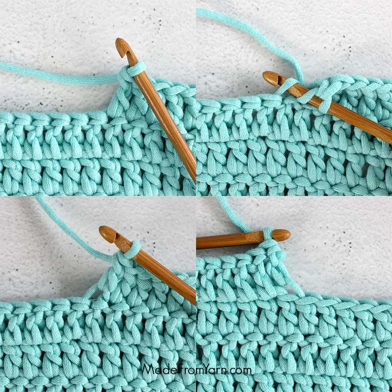 how to crochet dc flo, double crochet in front loop only.