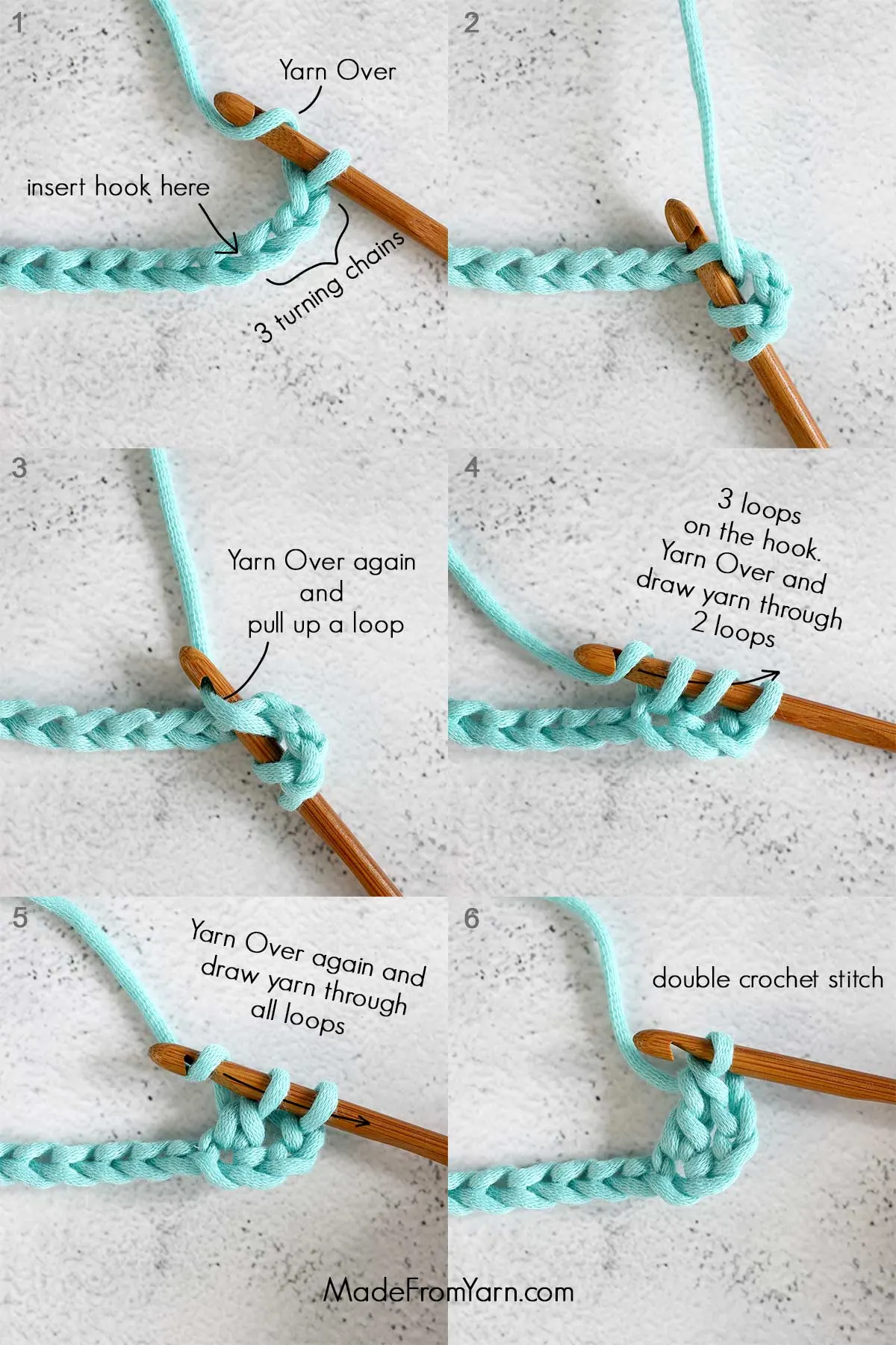 how to crochet dc stitch starting from a foundation chain.