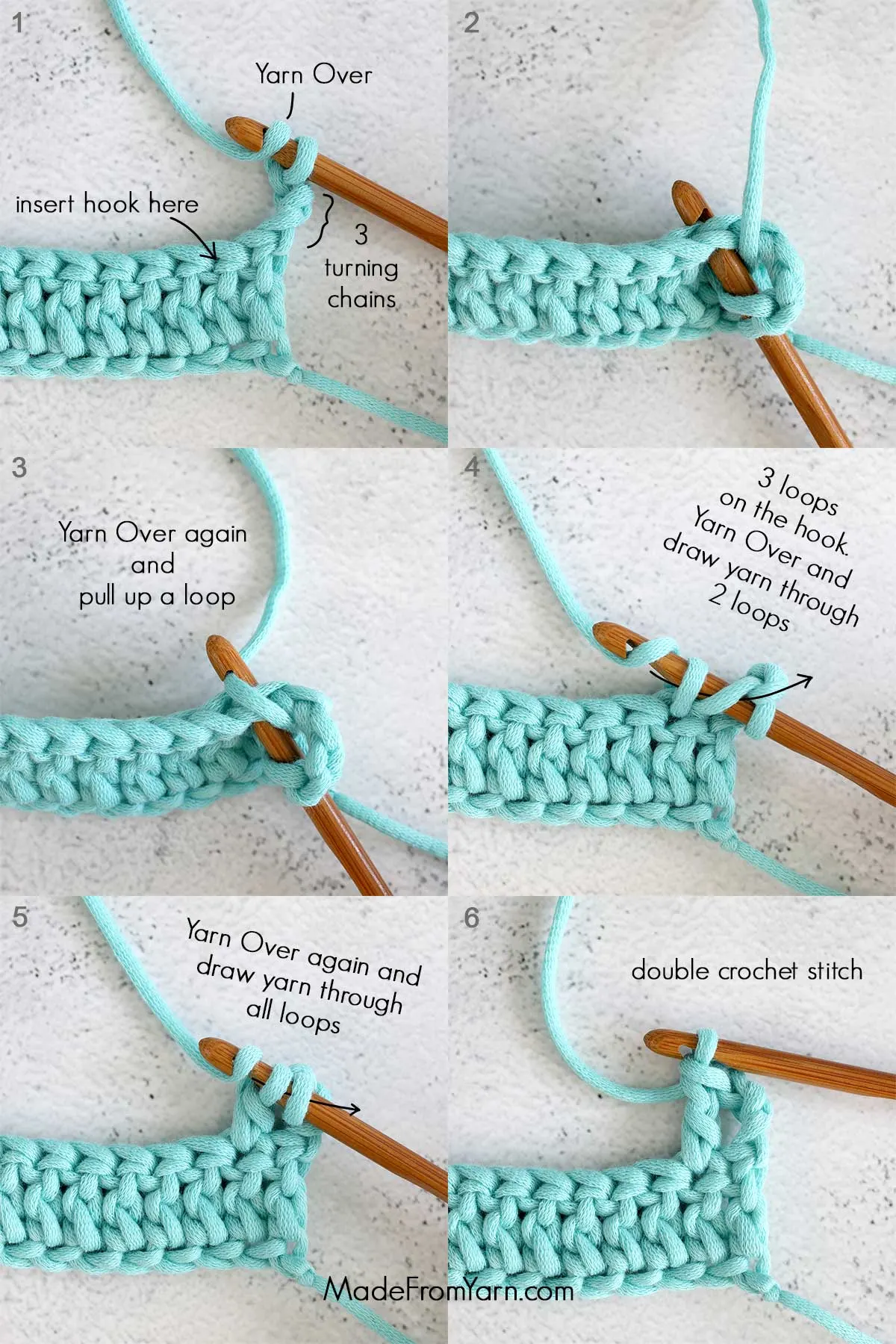 how to crochet dc stitch in next row