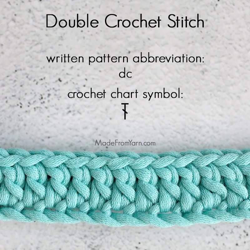 double crochet, dc, stitch abbreviation and Japanese chart symbol.