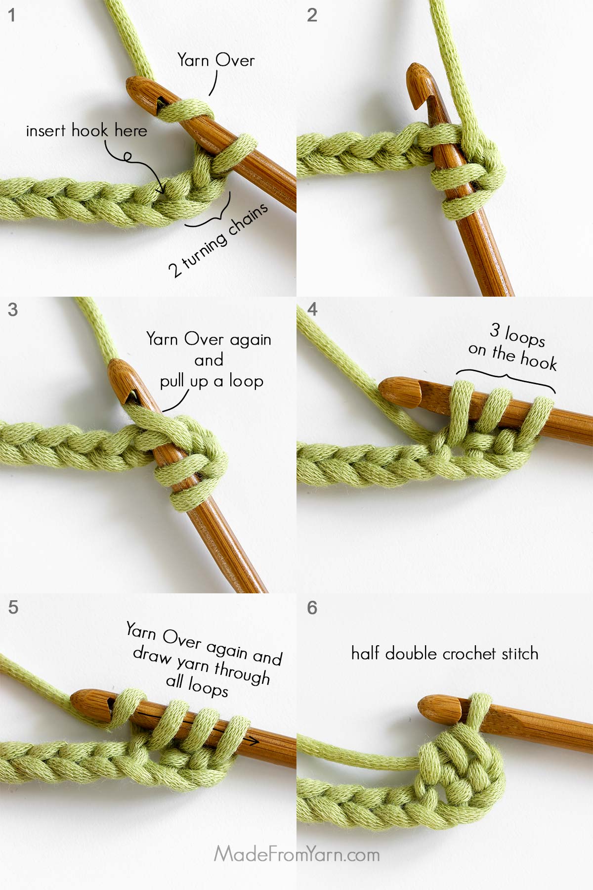 how to crochet hdc, first row after making foundation chain