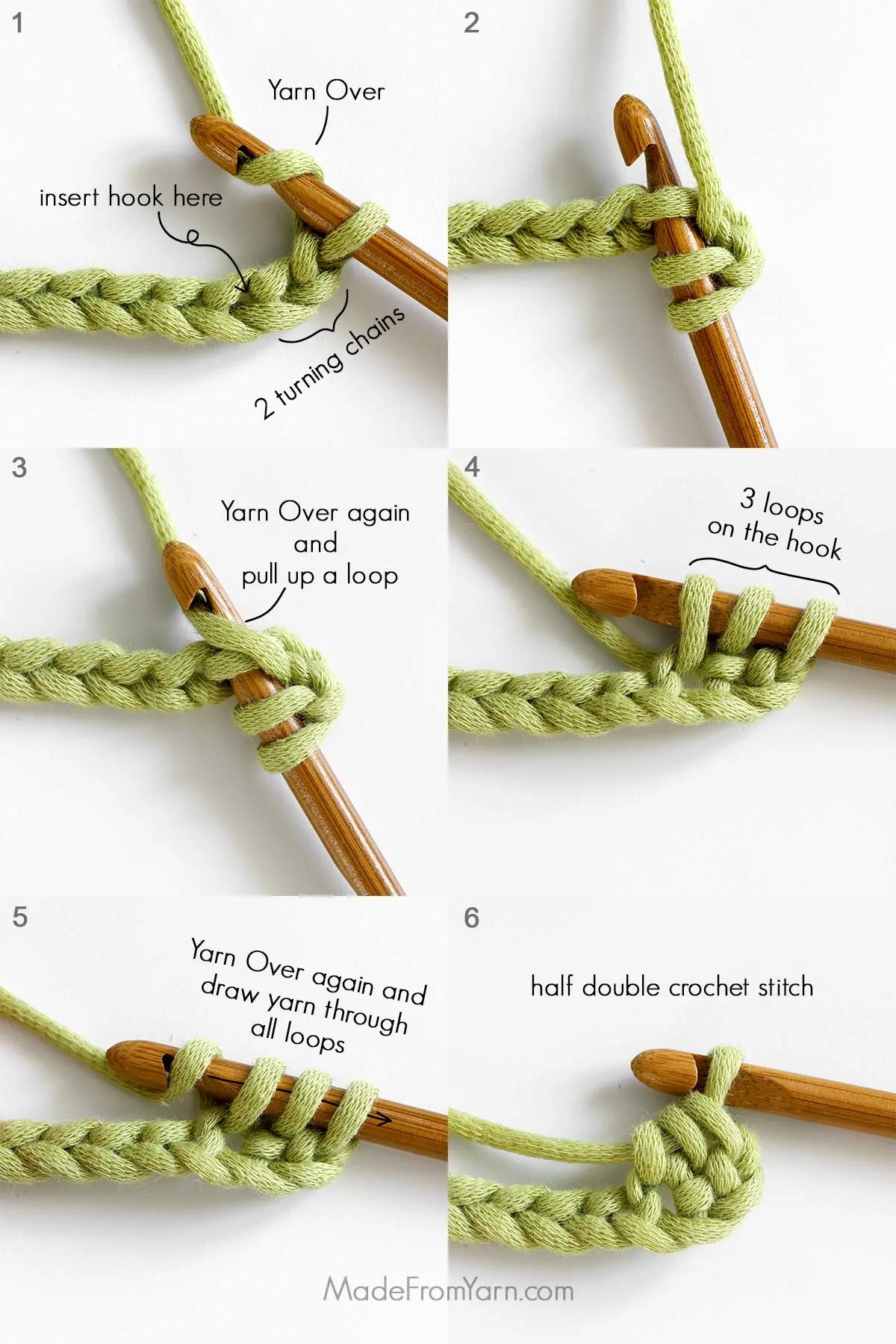 how to crochet hdc, first row after making foundation chain