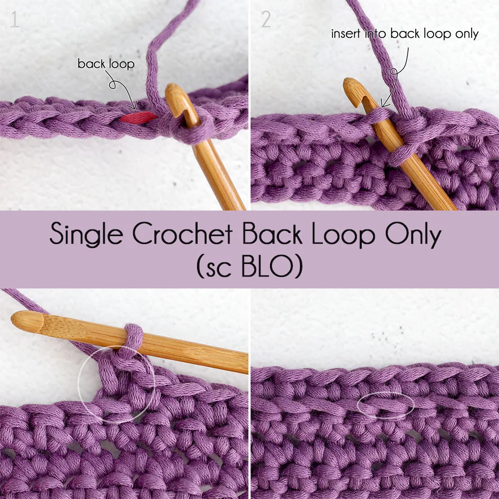 learn how to crochet single crochet in back loop only, sc BLO