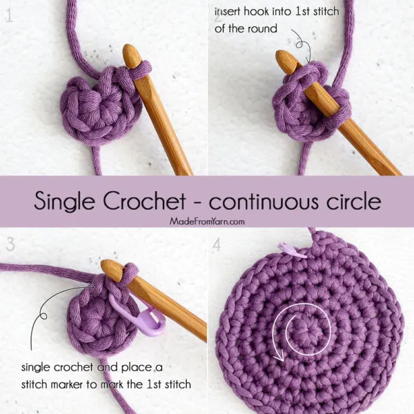 learn how to make a spiral continuous round with single crochet stitches