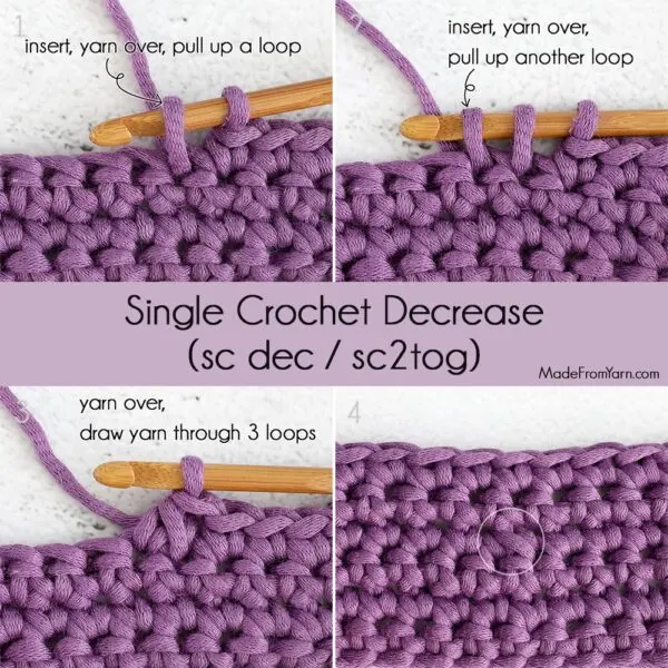 learn how to make single crochet decrease, sc dec or sc2tog