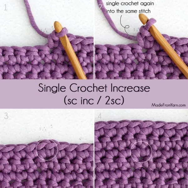 learn how to make single crochet increase, sc inc or 2sc