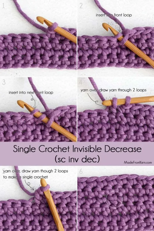 learn how to make single crochet invisible increase, sc inv dec