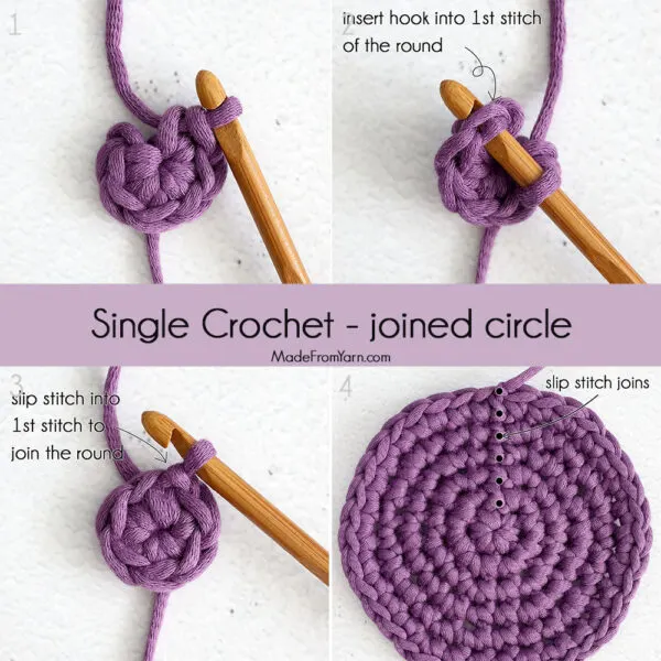 learn how to crochet single crochet in round with a slip stitch join