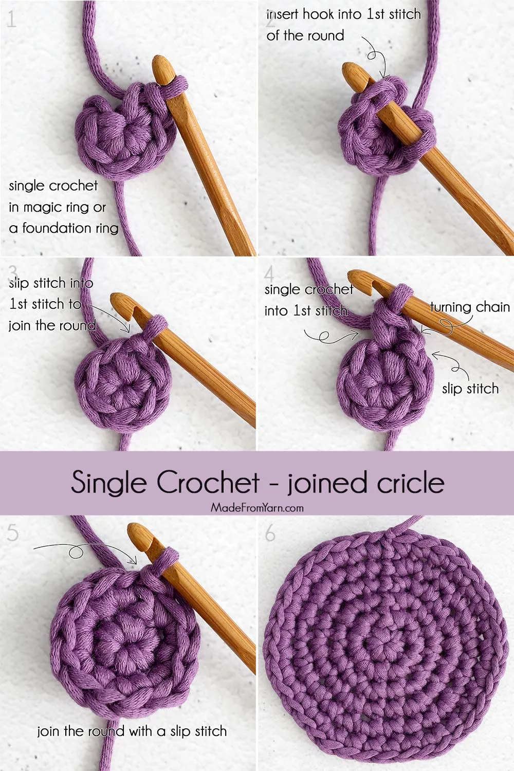 learn how to crochet single crochet in round with a slip stitch join
