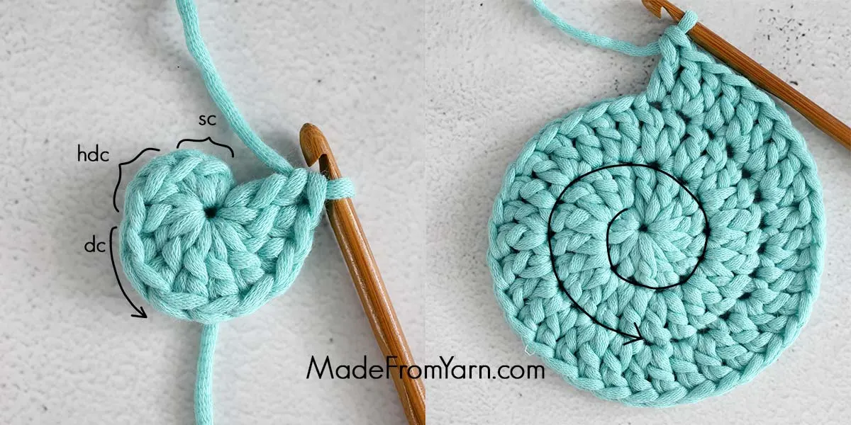 how to crochet a spiral round with dc stitches