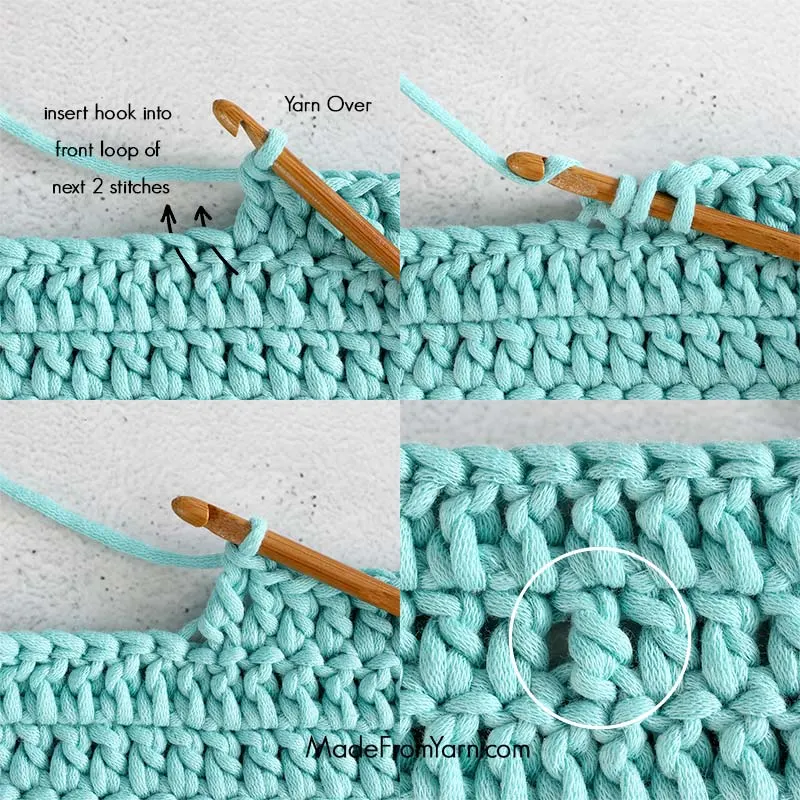 how to crochet dc inv dec, double crochet invisible decrease.