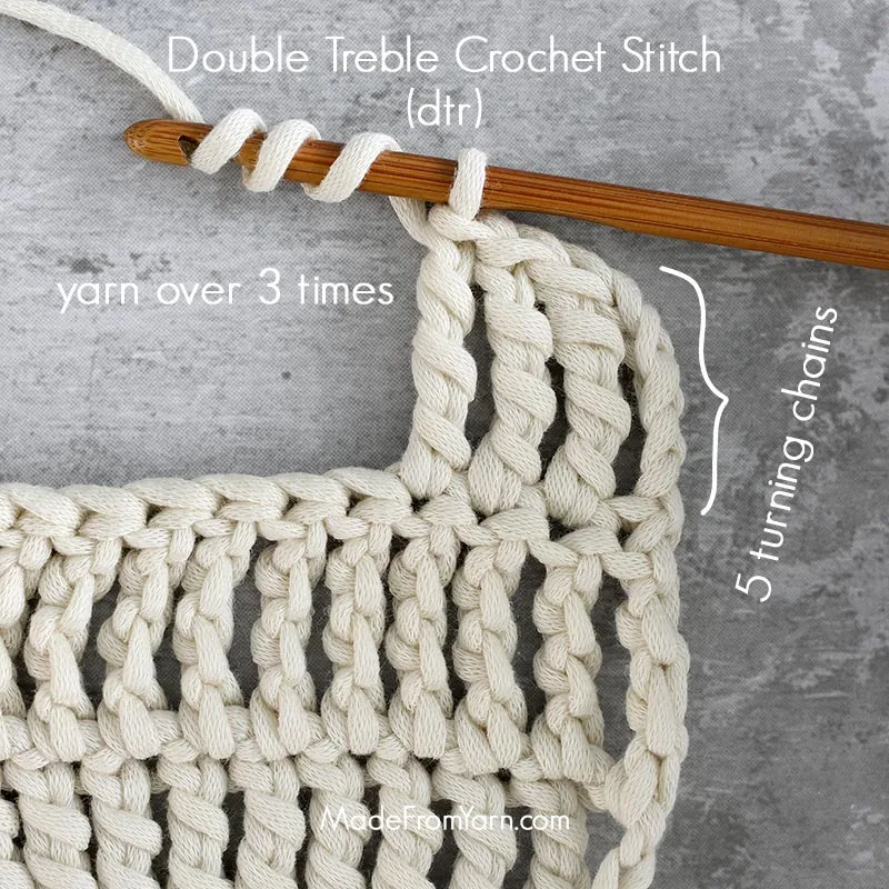 how to crochet double treble crochet stitch (dtr)