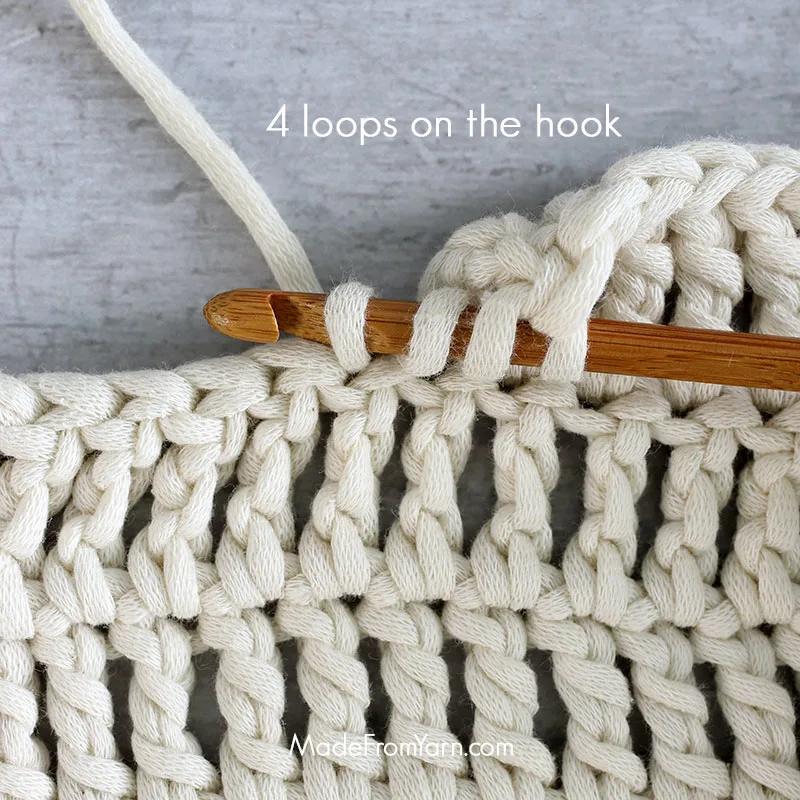 how to crochet tr stitch step 3, you should have four loops on the hook