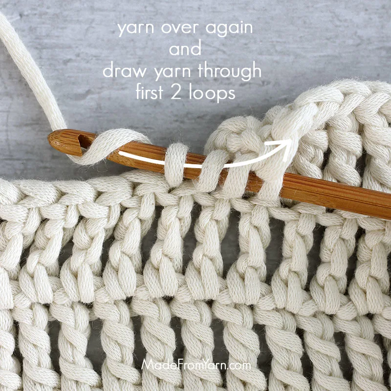 how to crochet tr stitch step 4, yo again and draw through first two loops
