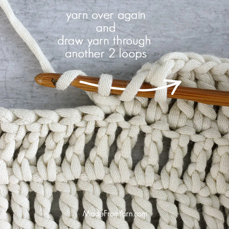 how to crochet tr stitch step 6, yo again and draw through another two loops