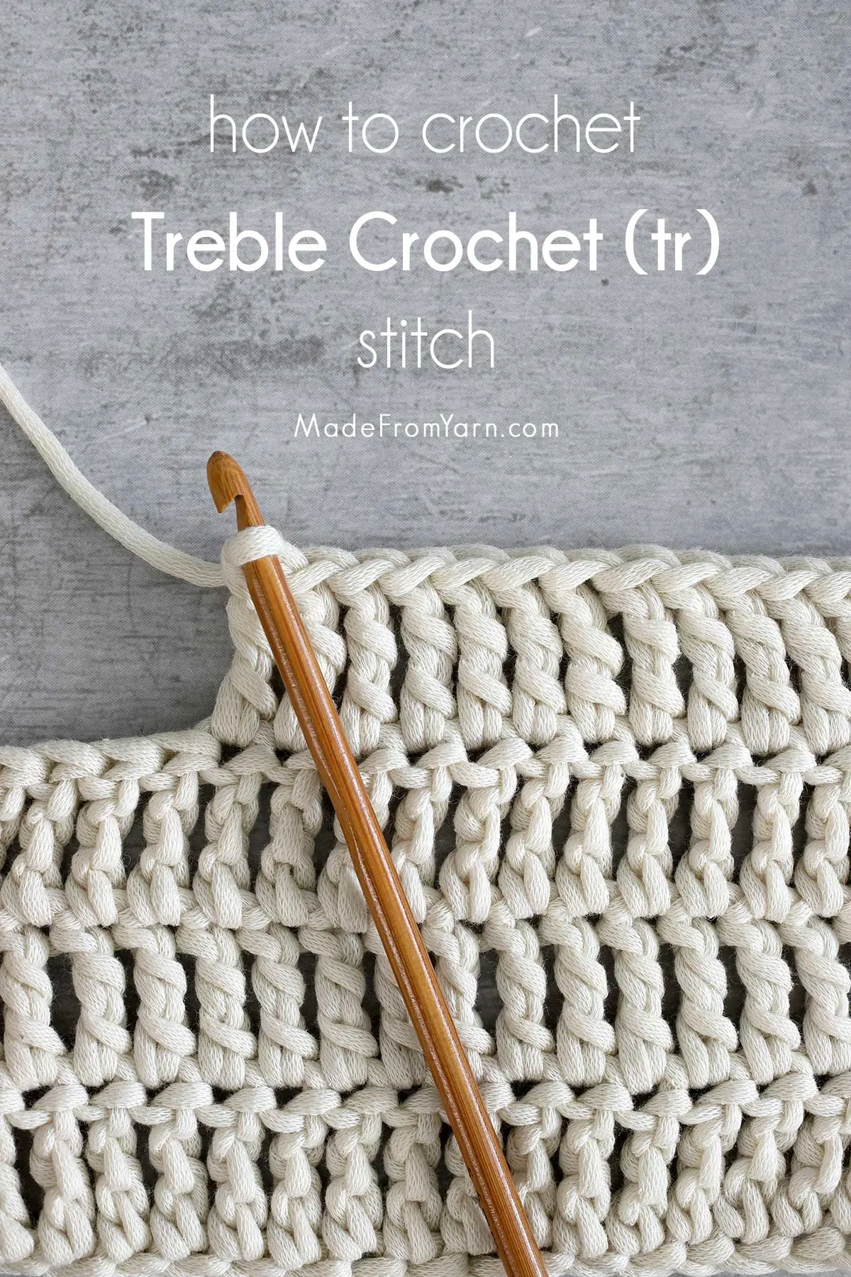 Learn how to make Treble crochet stitch (tr), the tallest of 6 basic stitches. Learn all about tr stitch and the techiques with step-by-step tutorials.