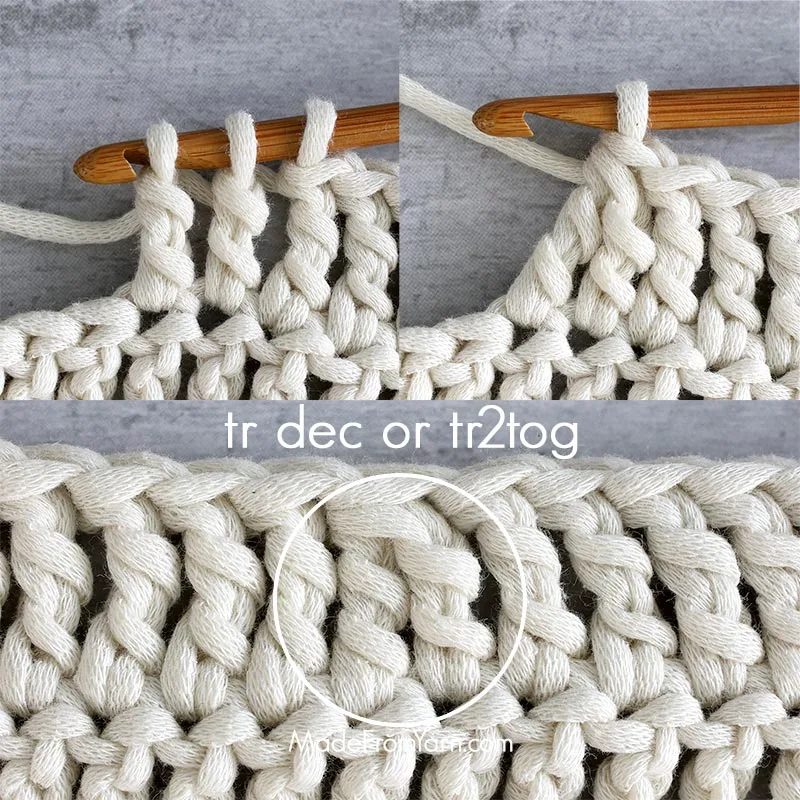 how to crochet tr dec (tr2tog), treble crochet decrease
