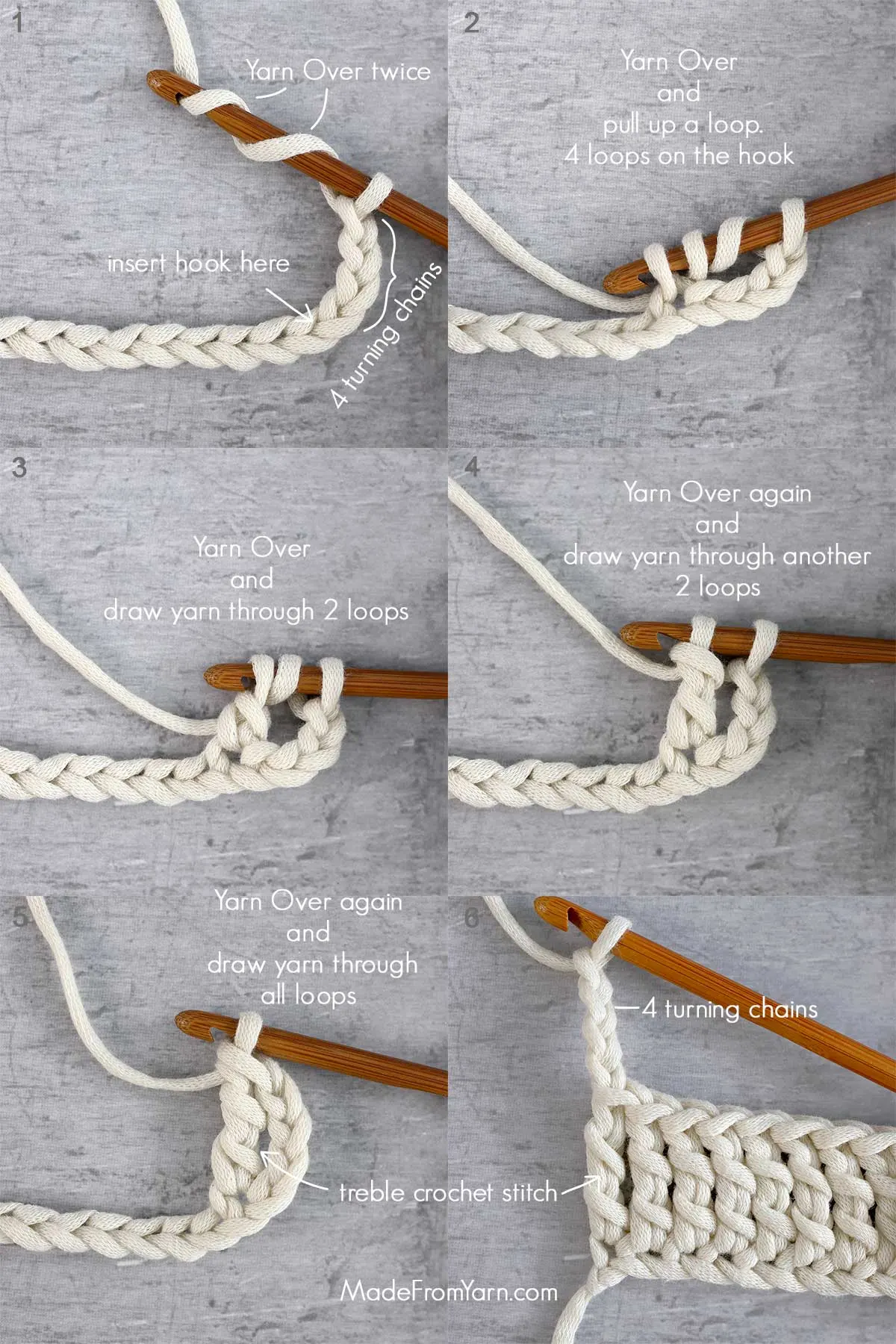 how to crochet tr stitch starting from a foundation chain.