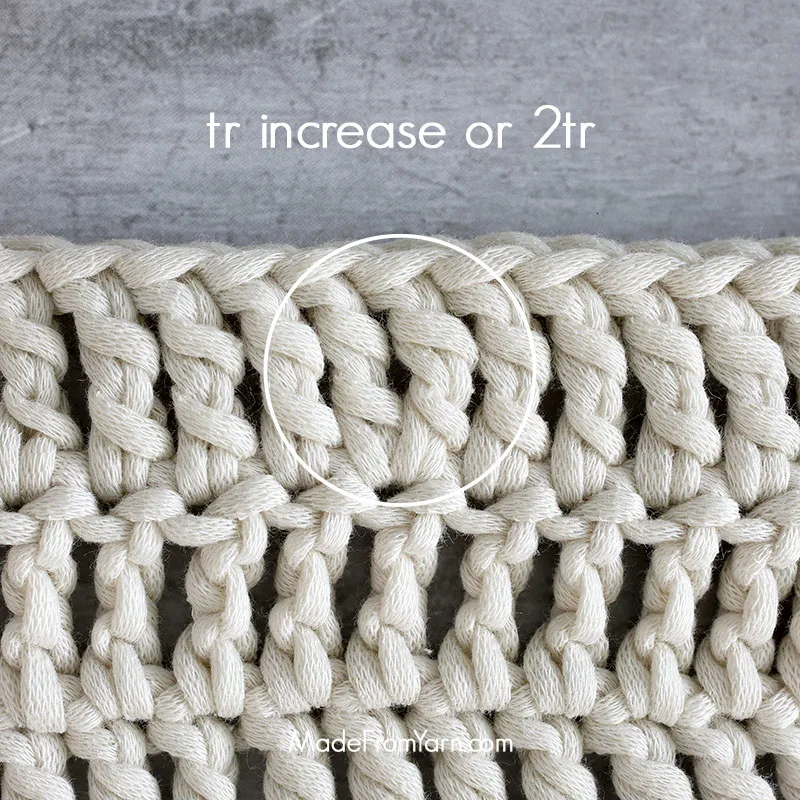 how to crochet tr inc (2tr) treble crochet increase by making 2 tr in one stitch.