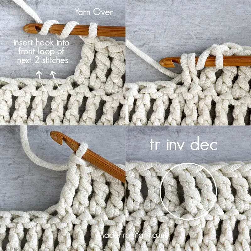 how to crochet tr inv dec, treble crochet invisible decrease.