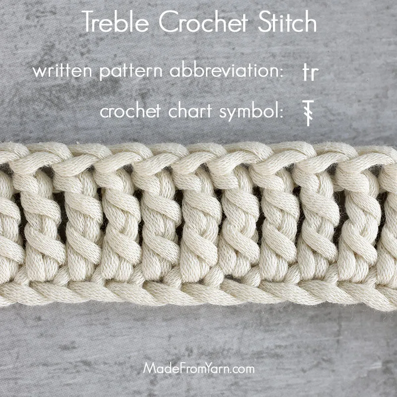 treble crochet (tr) abbreviation, crochet chart symbol