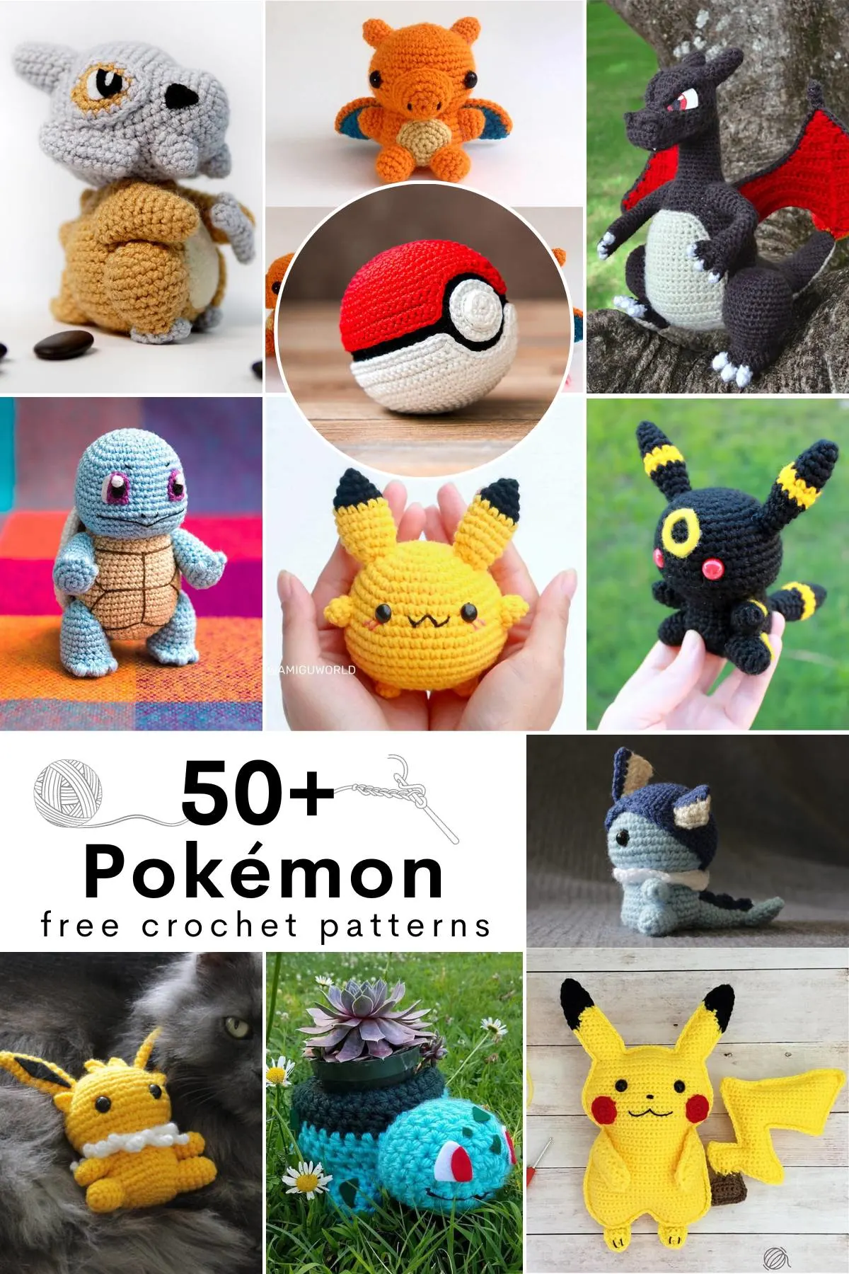 There are many adorable free crochet Pokemon patterns available, such as Pikachu, Pokeball, Eevee, Snorlax, Jigglypuff, Charizard, Bulbasaur, and Charmander.