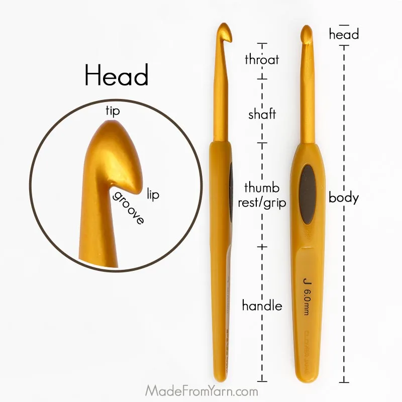crochet hook anatomy
Learn all about crochet hook sizes, types & tips for choosing the perfect hook for your crochet projects. Also comes with useful crochet hook conversion charts.