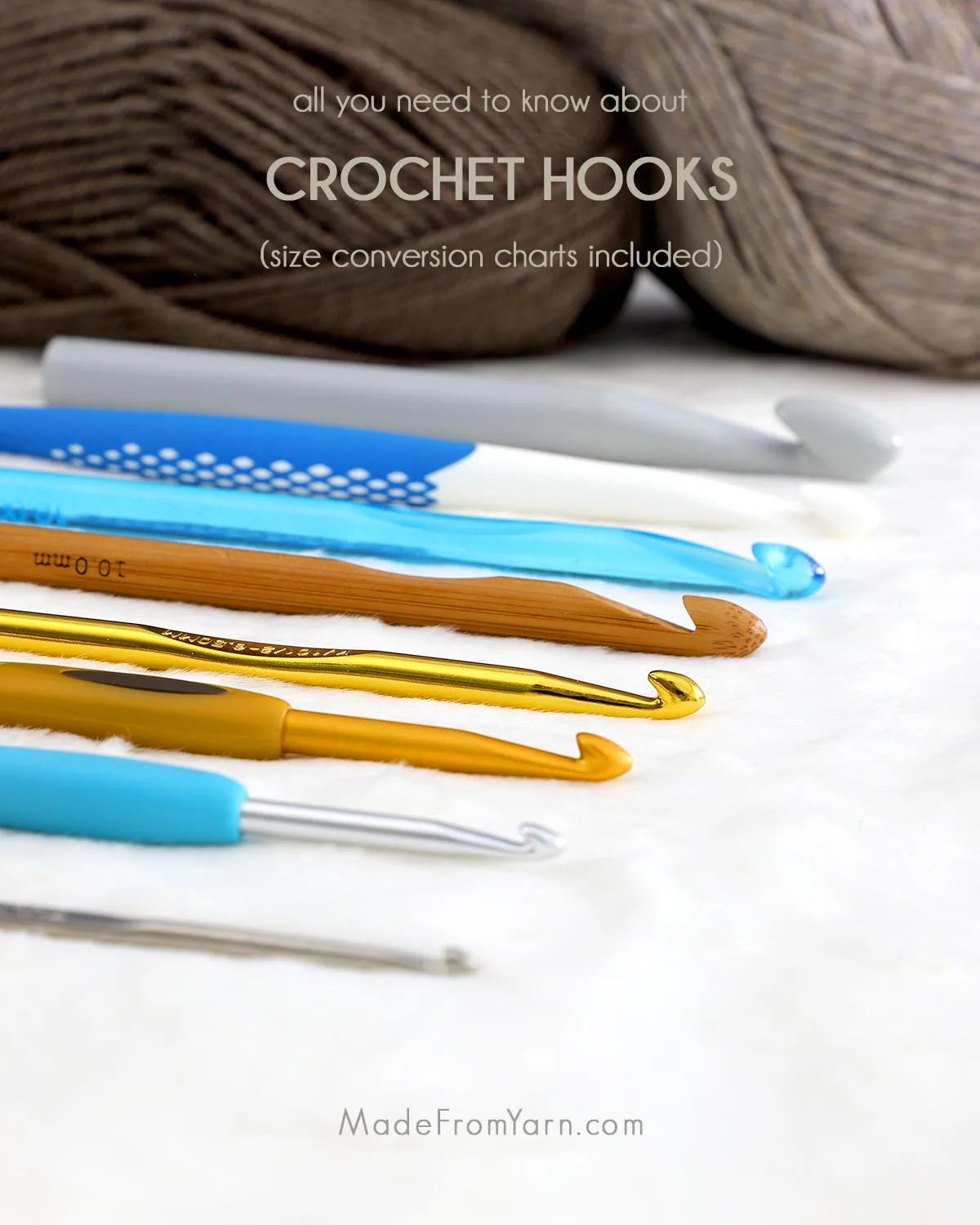 Learn all about crochet hook sizes, types & tips for choosing the perfect hook for your crochet projects. Also comes with useful crochet hook conversion charts.
