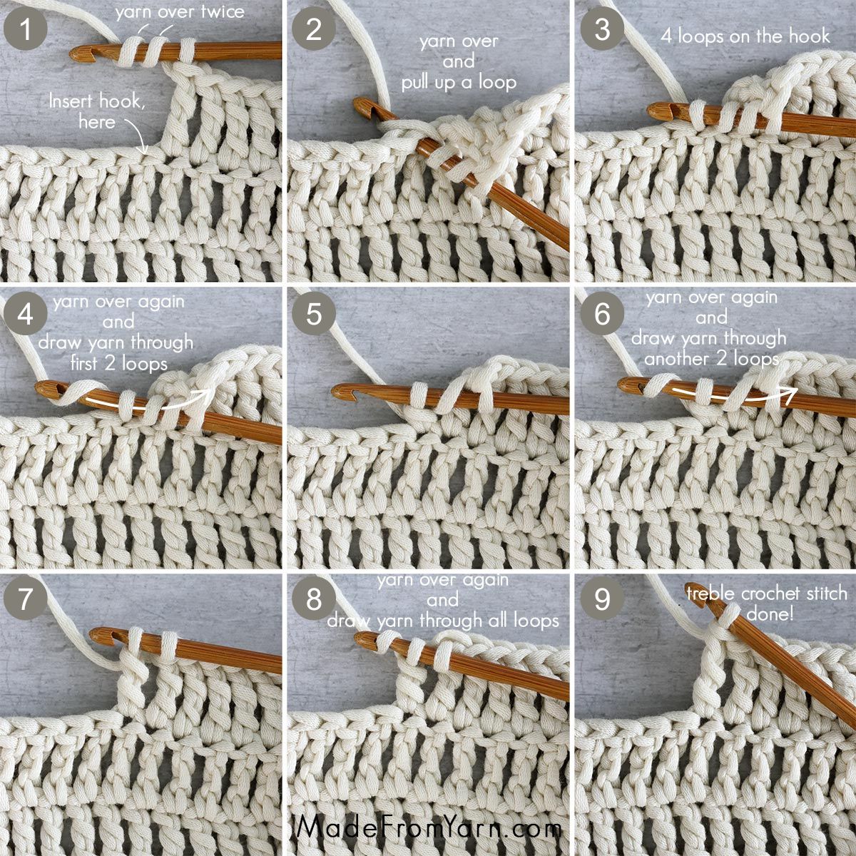 The treble crochet stitch (abbreviated as tr) is the tallest stitch among the 6 basic crochet stitches, which adds a beautiful texture to your work. 