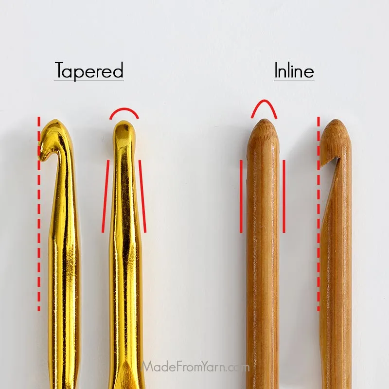 inline vs tapered crochet hook
Learn all about crochet hook sizes, types & tips for choosing the perfect hook for your crochet projects. Also comes with useful crochet hook conversion charts.