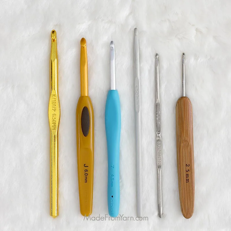 metal crochet hooks Learn all about crochet hook sizes, types & tips for choosing the perfect hook for your crochet projects. Also comes with useful crochet hook conversion charts.