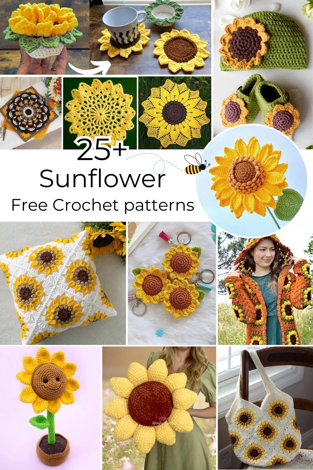 Brighten your day with easy crochet sunflower projects, from flowers to pillows, coasters, cardigans, bags & more. Beautiful free crochet patterns to start now!