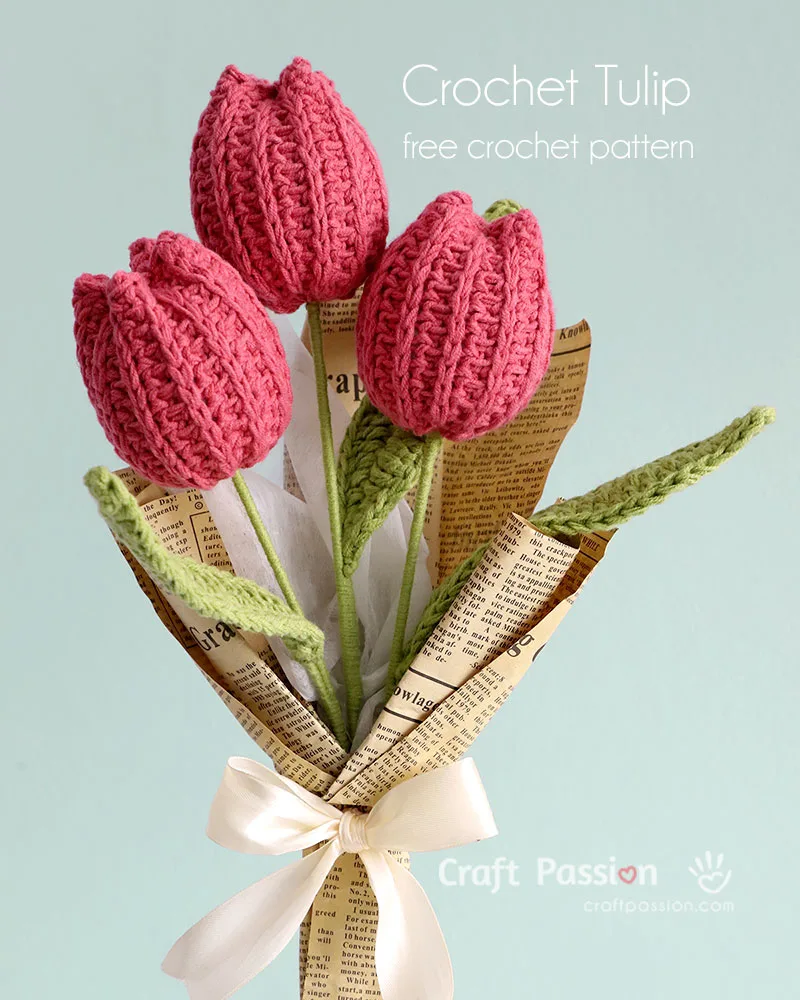Crochet charming tulips with this free pattern, perfect for adding a touch of springtime element to your indoor space.