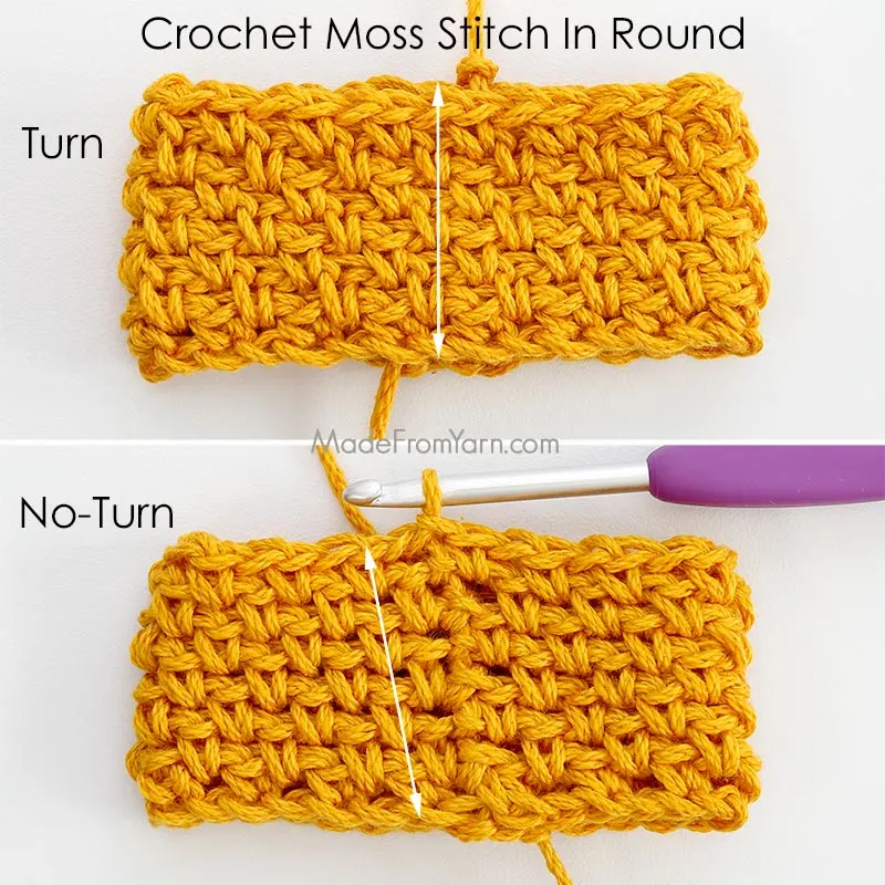 Learn how to crochet moss stitch with this step-by-step tutorial, in rounds. It's a popular stitch used in many crochet patterns.