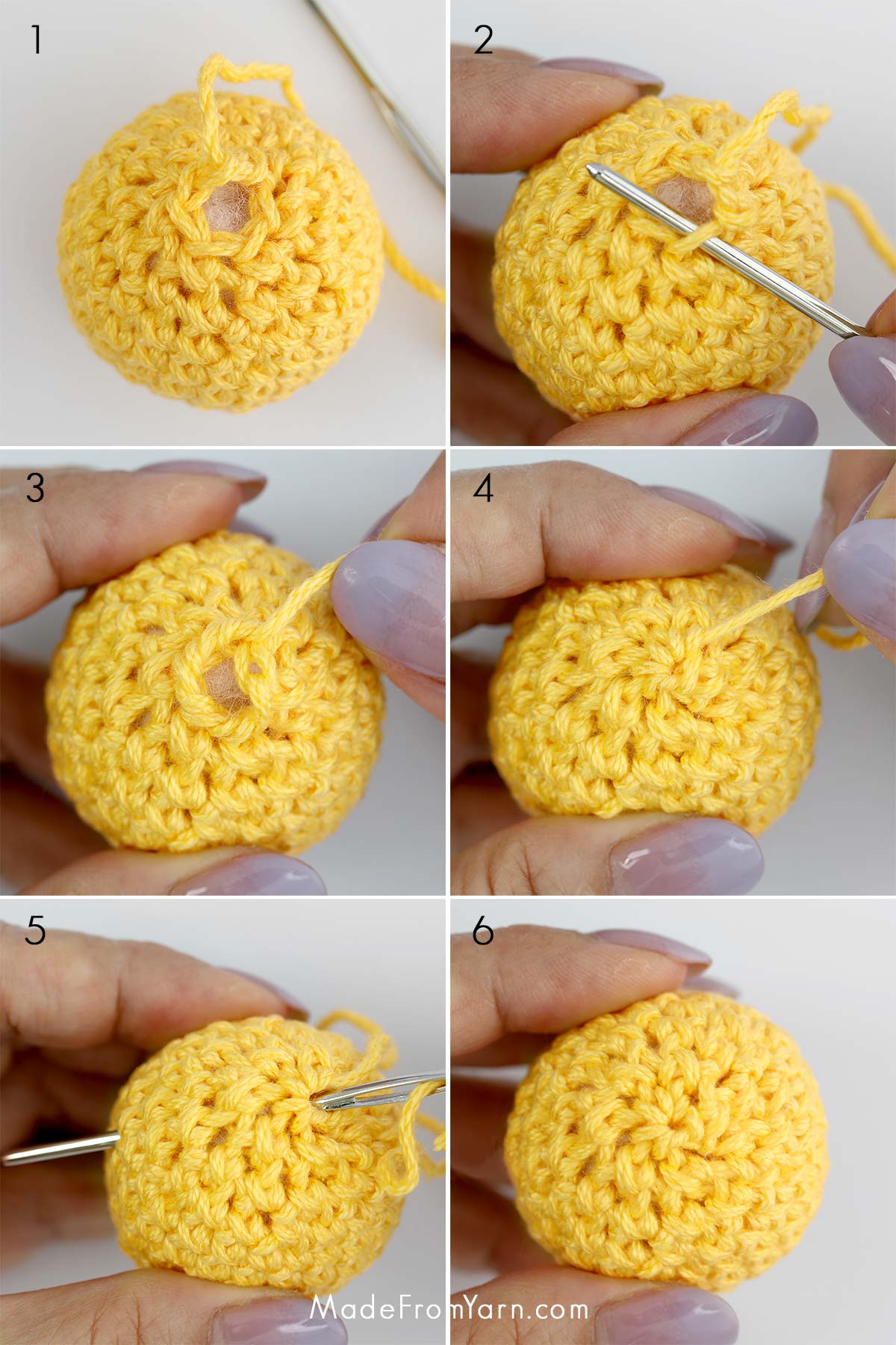 Learn how to fasten off amigurumi crochet projects in 3 simple steps! This guide also includes tips & instructions on how to finish different types of crochet work.