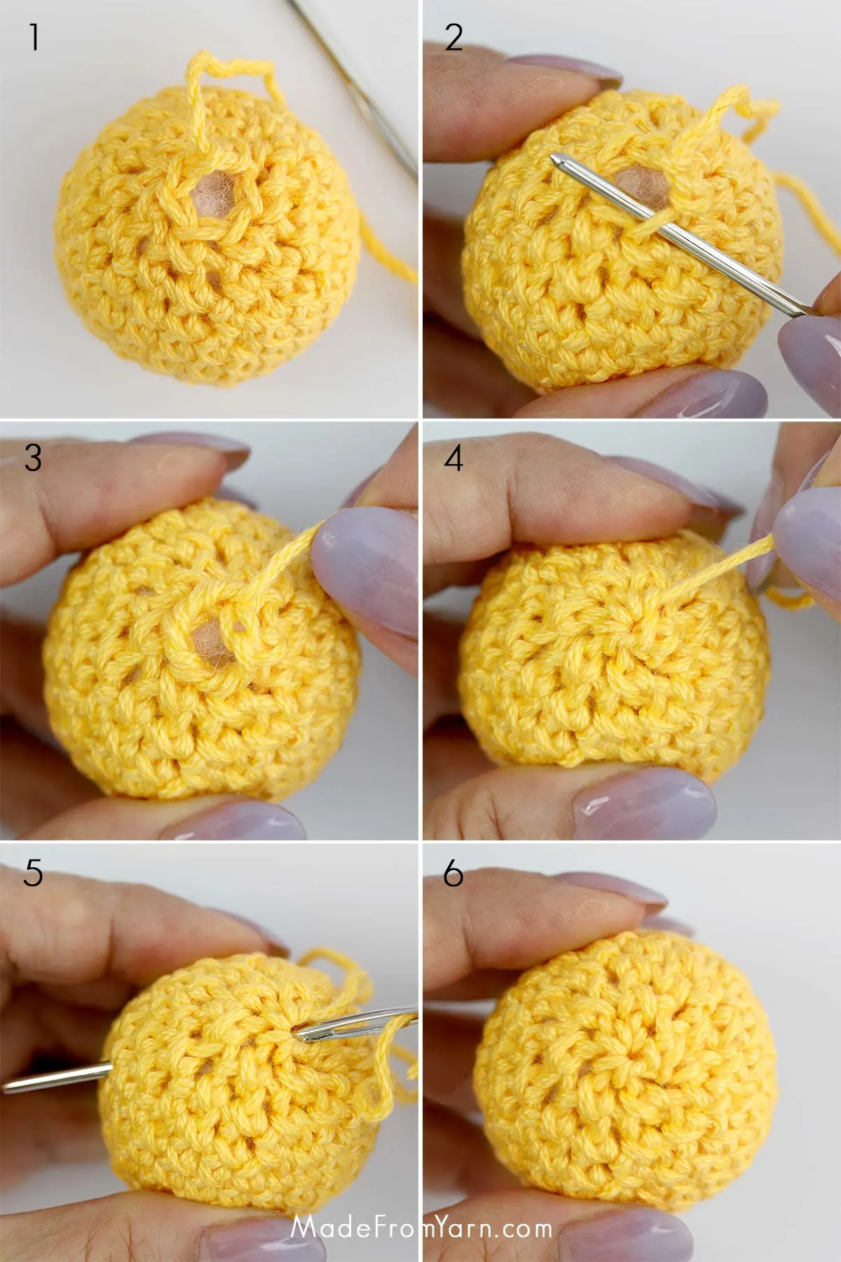 Learn how to fasten off amigurumi crochet projects in 3 simple steps! This guide also includes tips & instructions on how to finish different types of crochet work.