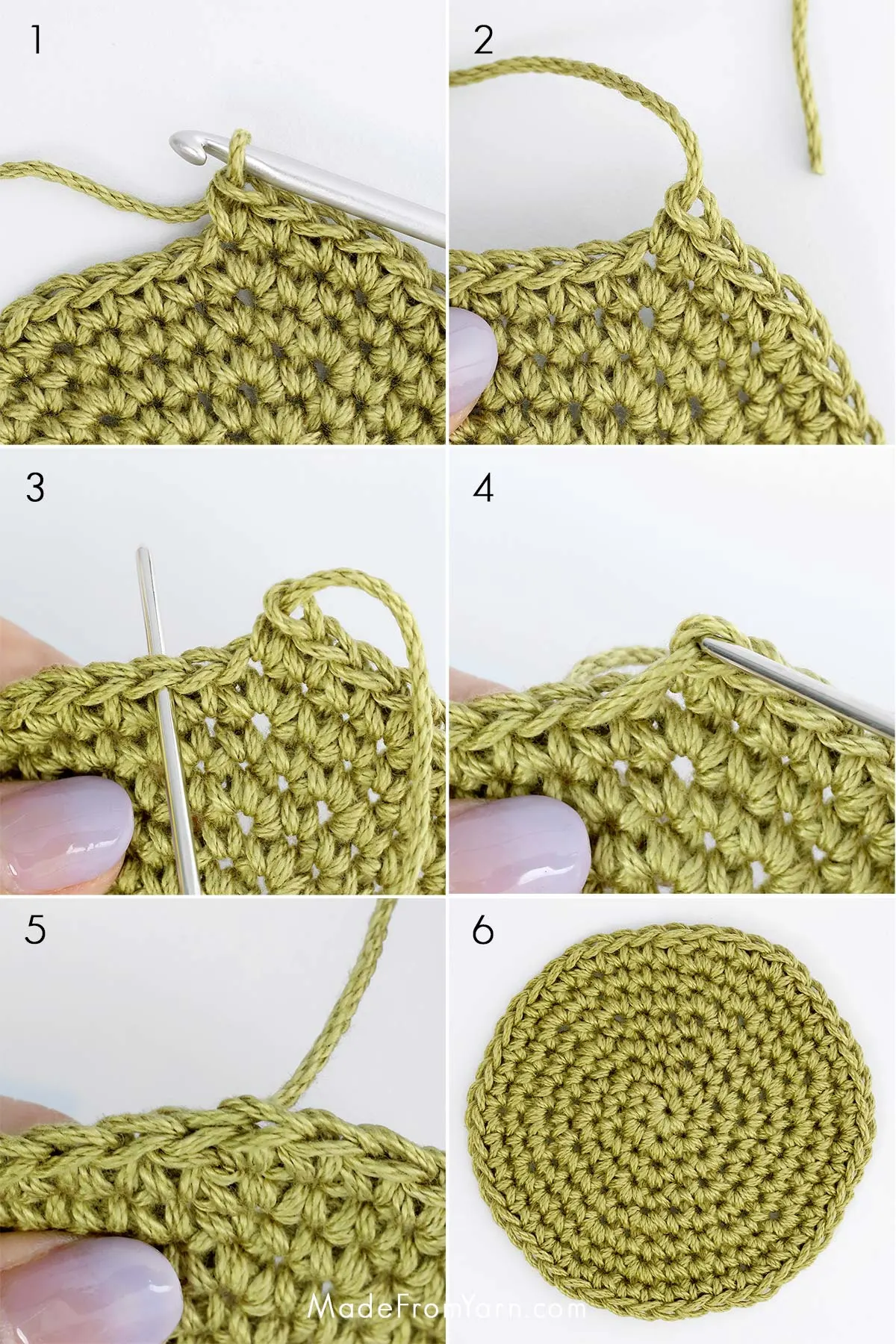 Learn how to fasten off round crochet projects in 3 simple steps! This guide also includes tips & instructions on how to finish different types of crochet work.