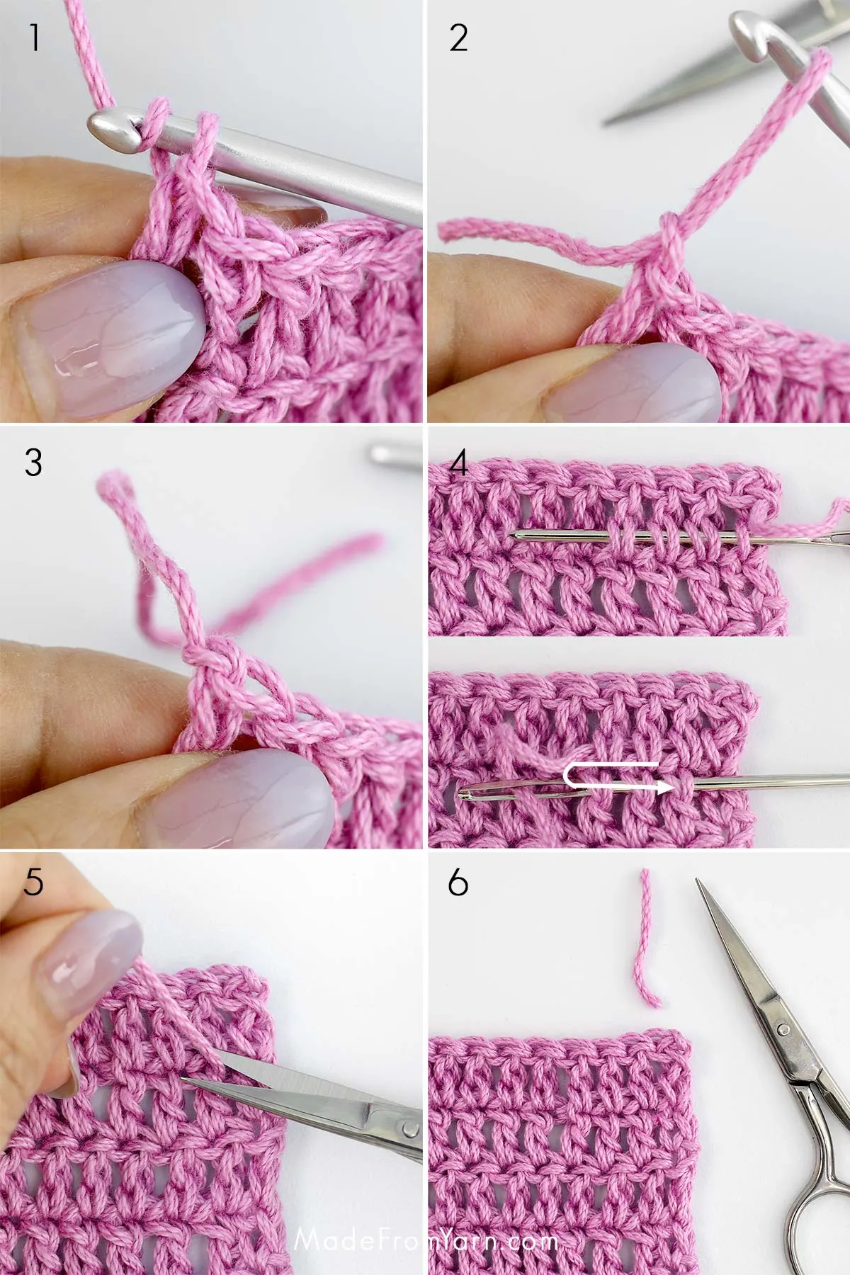 Learn how to fasten off row crochet projects in 3 simple steps! This guide also includes tips & instructions on how to finish different types of crochet work.