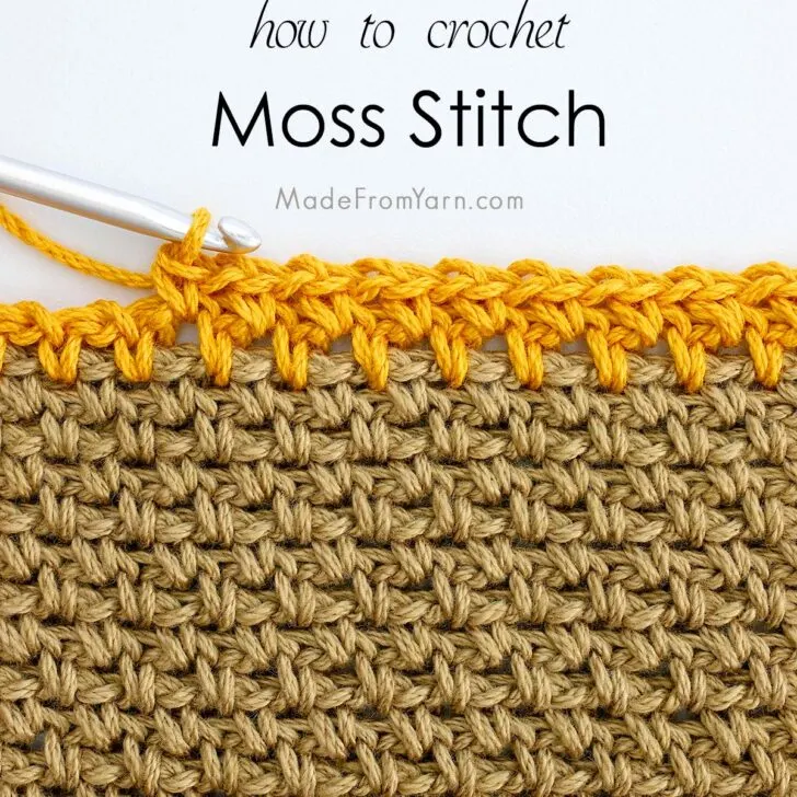 Learn how to crochet moss stitch, or linen stitch, in rows & rounds with this beginner-friendly tutorial to make rustic & reversible woven texture fabric.