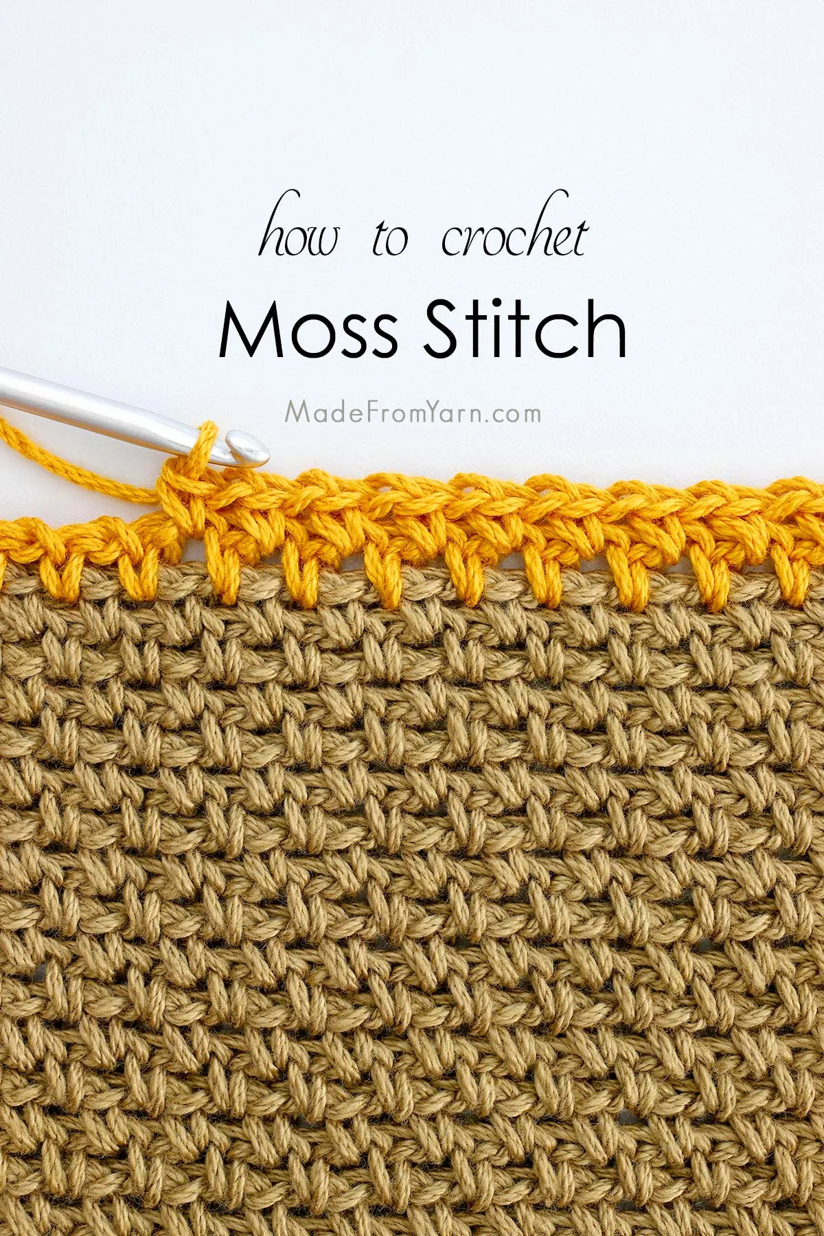 Learn how to crochet moss stitch, or linen stitch, in rows & rounds with this beginner-friendly tutorial to make rustic & reversible woven texture fabric.