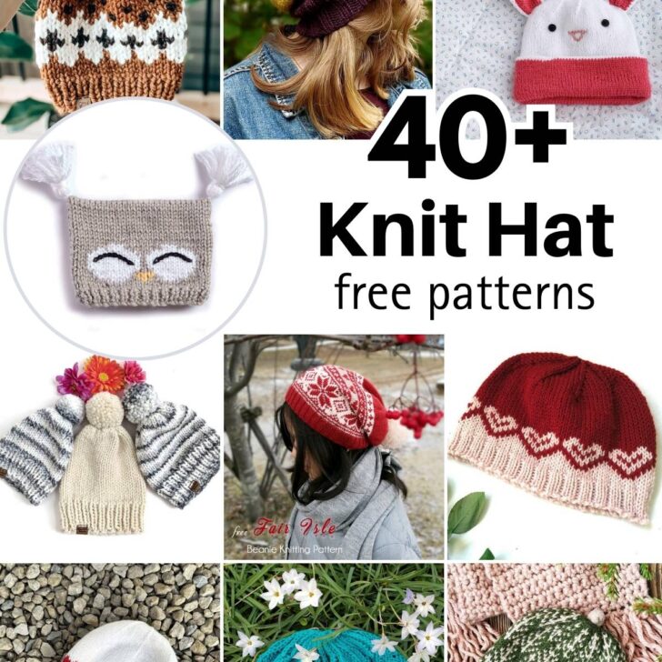 Knit a hat or a beanie here with our curated list of free knit hat patterns! Ranging from simple beanie designs, to fluffy bucket hats to keep you warm.