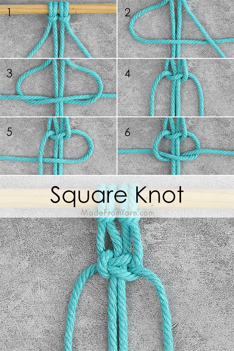 Square knots are very simple to make in macrame. It lays the foundation for various designs and patterns and can be done independently or with other knots. It involves crossing two cords alternately. 