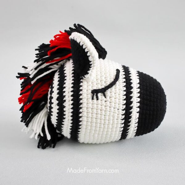 complete crochet zebra head with mane and ears.