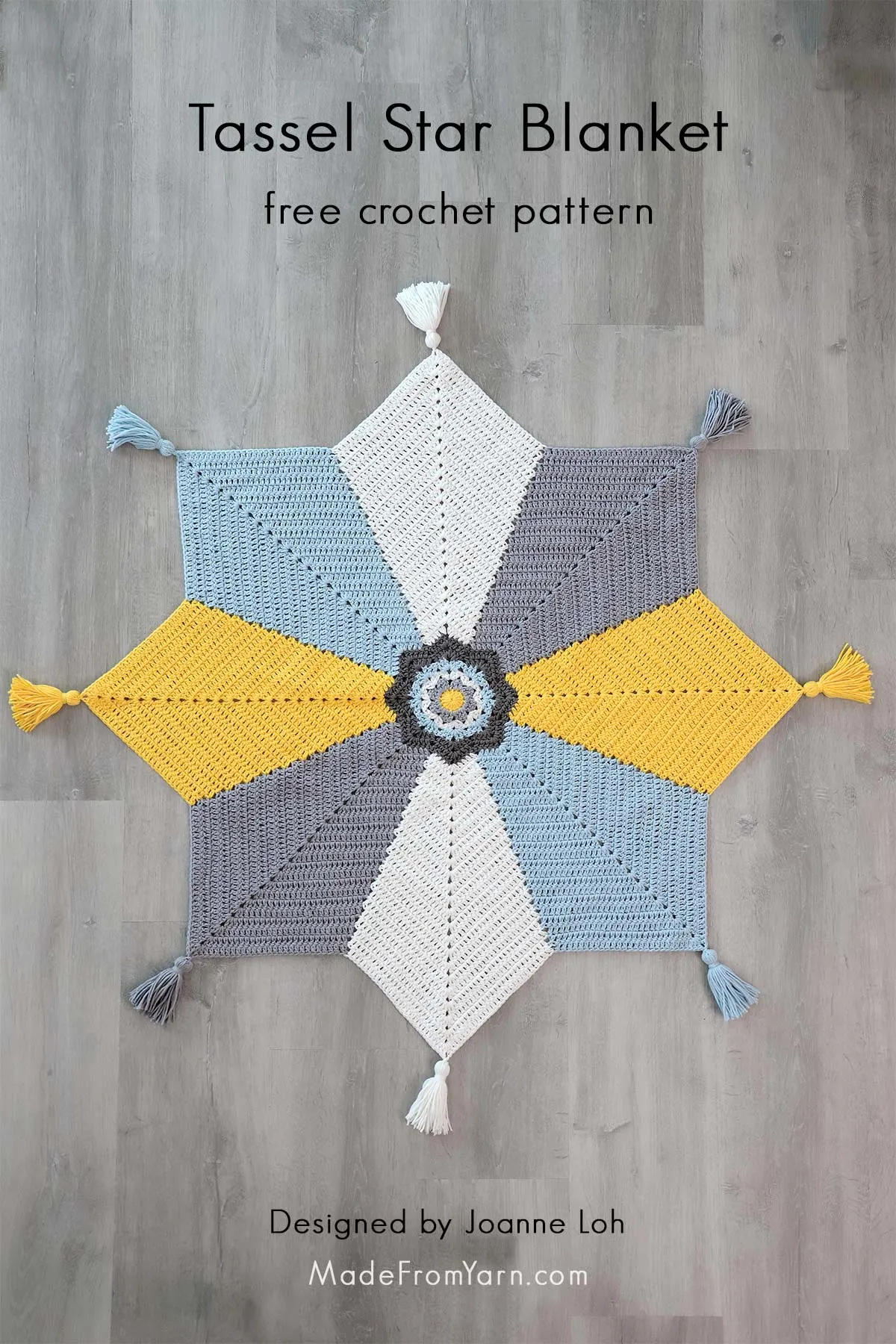 Introducing the Tassel Star Blanket - a beautiful, free crochet pattern of an 8-point star baby blanket, perfect for baby showers & expecting friends.