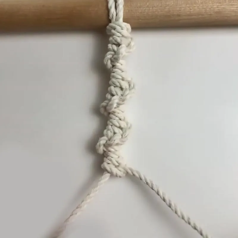 A Half Hitch Spiral Knot is a variation of the Spiral Knot. It’s a popular knotting technique used in a ton of projects, and it only uses 2 cords. You will need to alternate between the cords