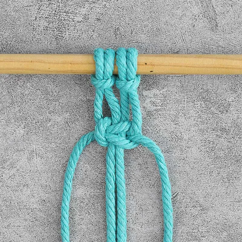Square knots are another easy, simple, and versatile knot you can master. It's used in almost every pattern out there, and they are made with four cords. Each square knot consists of two half-squares, which can be done left-facing or right-facing. In this tutorial, we will be demonstrating a left-facing technique.