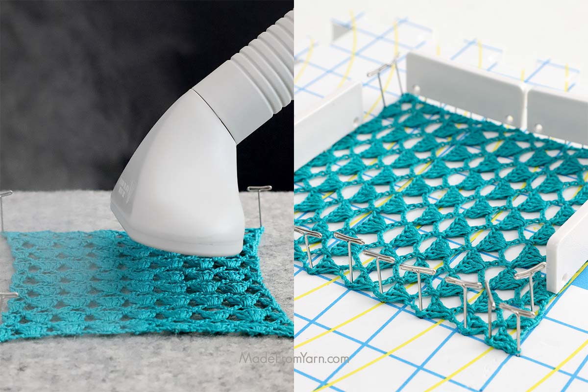 how to do steam blocking on your crochet projects for a quick shaping